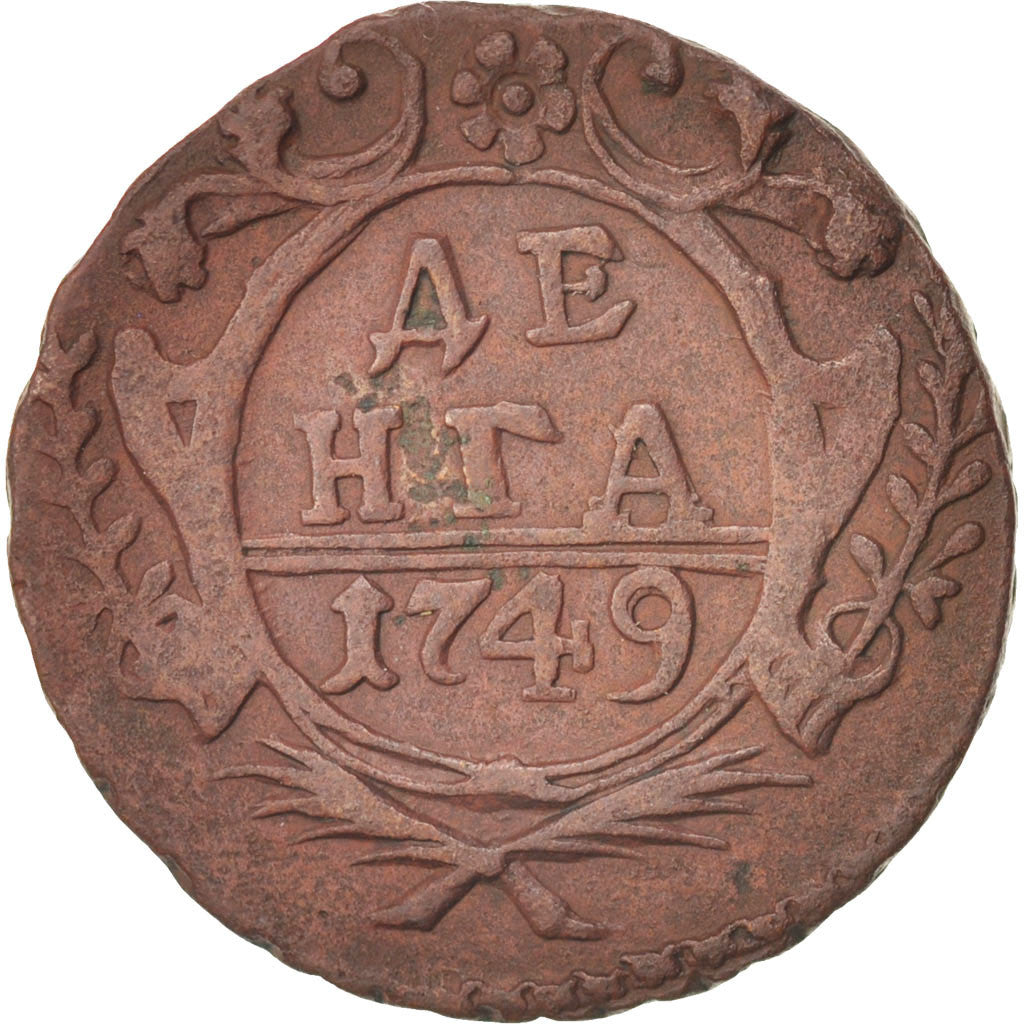 Moneta, Russia, Denga, 1/2 Kopek, 1749, BB+, Rame, KM:188