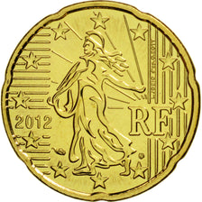 France, 20 Euro Cent, 2012, MS(65-70), Brass, KM:1411