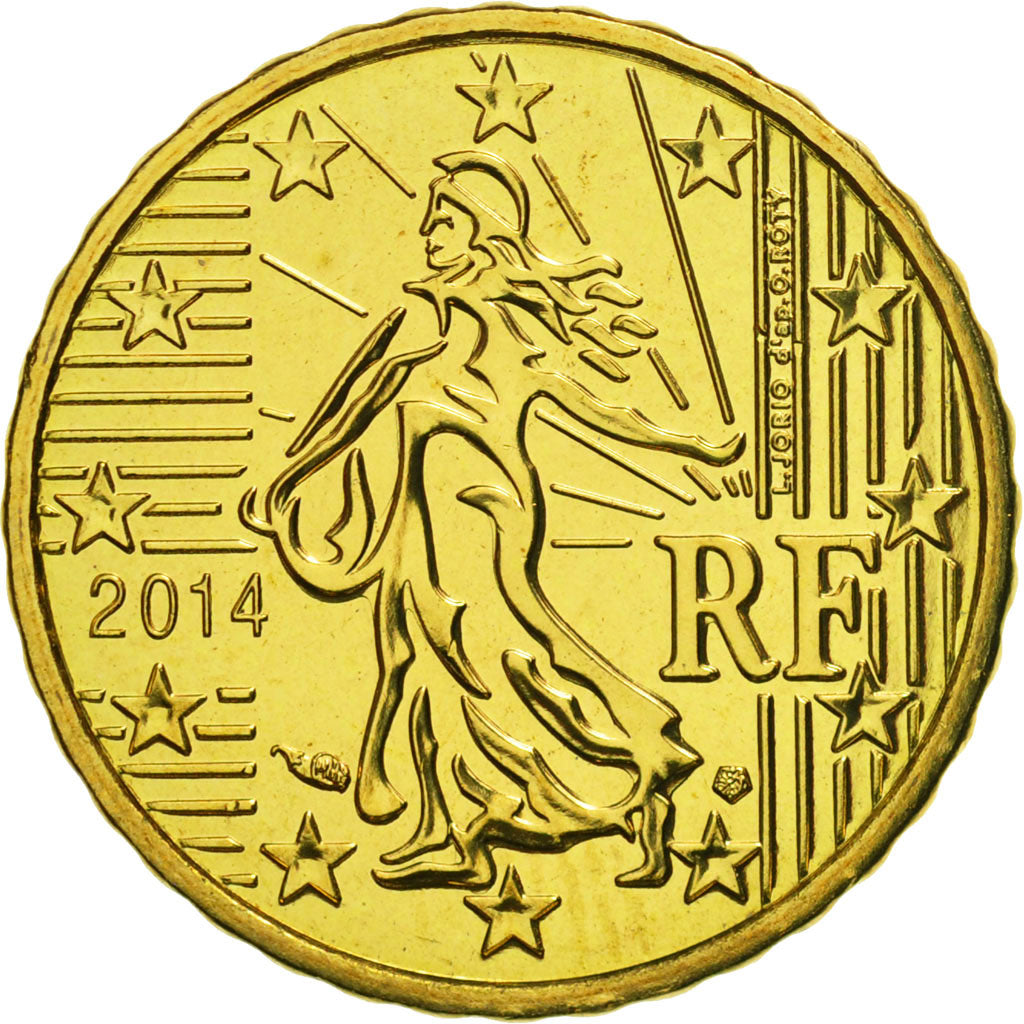France, 10 Euro Cent, 2014, MS(65-70), Brass