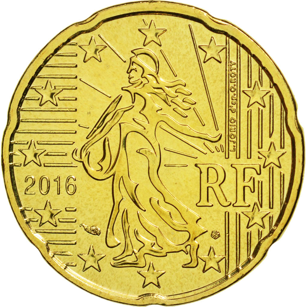 France, 20 Euro Cent, 2016, MS(65-70), Brass