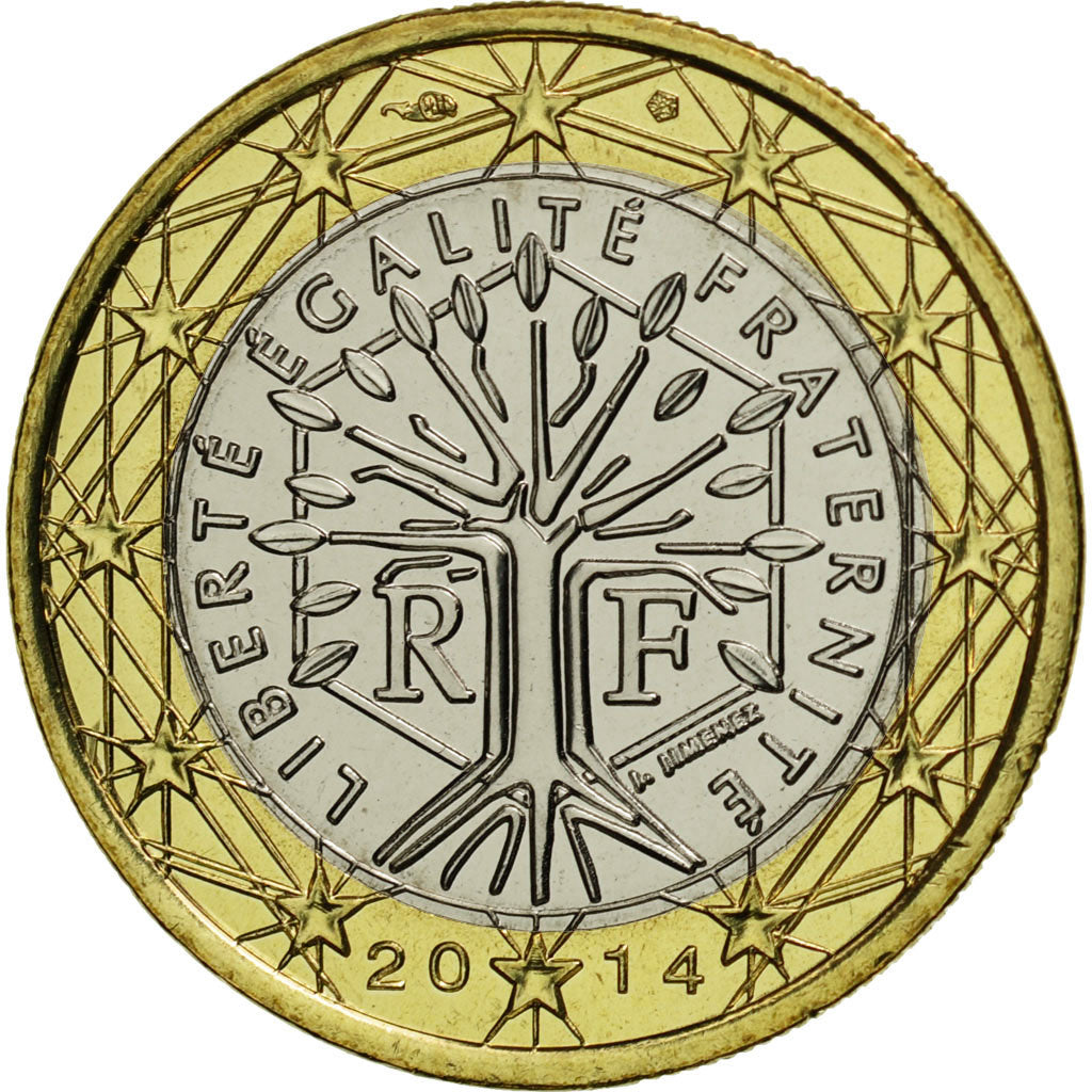 France, 1 Euro, 2014, MS(65-70), Bi-Metallic
