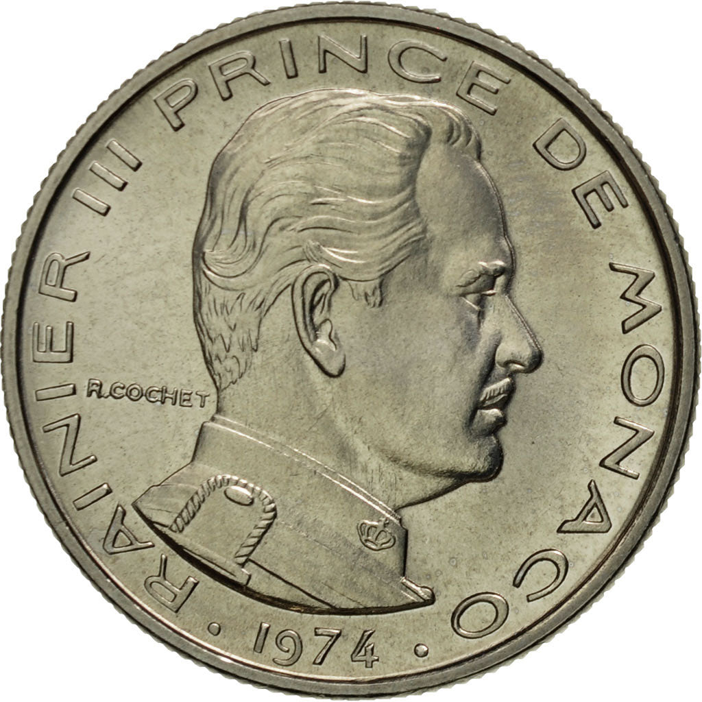 Monaco, Rainier III, 1/2 Franc, 1974, Paris, MS(65-70), Nickel, KM:145