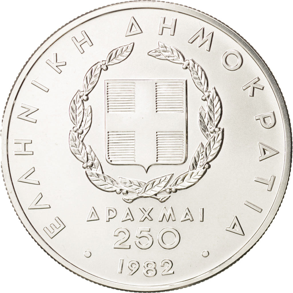 GREECE, 250 Drachmai, 1982, KM #138, MS(63), Silver, 14.22