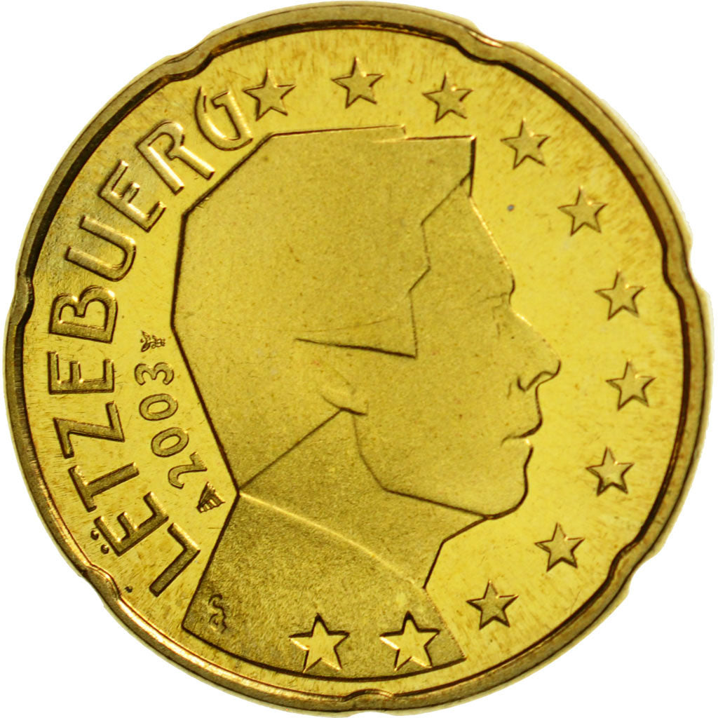 Luksemburg, 20 Euro Cent, 2003, Utrecht, MS(65-70), Mosiądz, KM:79