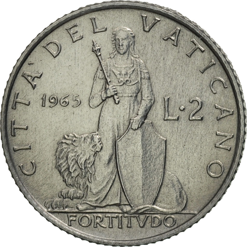 VATICAN CITY, Paul VI, 2 Lire, 1965, Roma, MS(65-70), Aluminum, KM:77.2