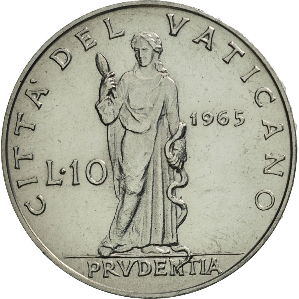 Coin, VATICAN CITY, Paul VI, 10 Lire, 1965, Roma, MS(65-70), Aluminum, KM:79.2