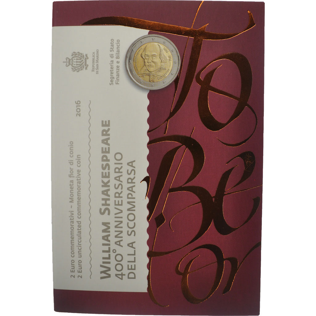 San Marino, 2 Euro, W. Shakespeare, 2016, MS(65-70), Bi-Metallic