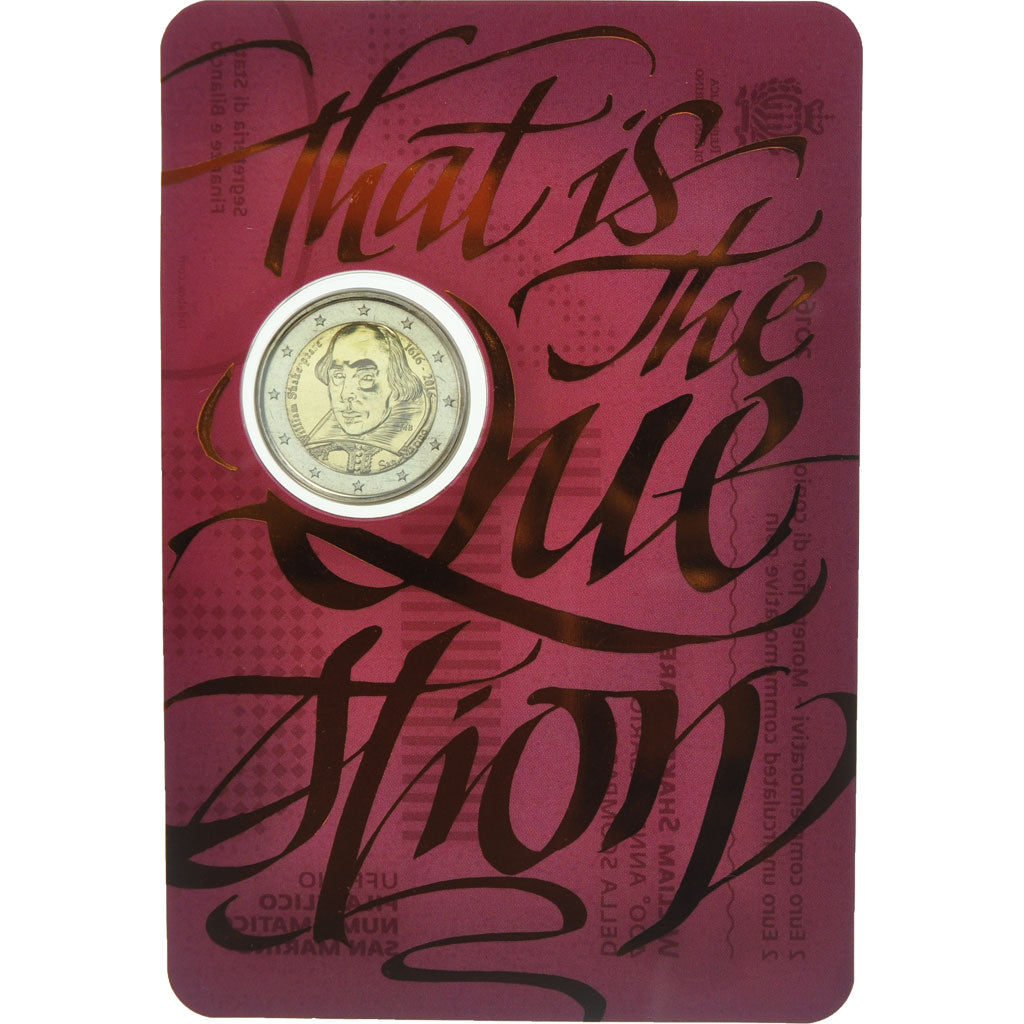 San Marino, 2 Euro, W. Shakespeare, 2016, MS(65-70), Bi-Metallic