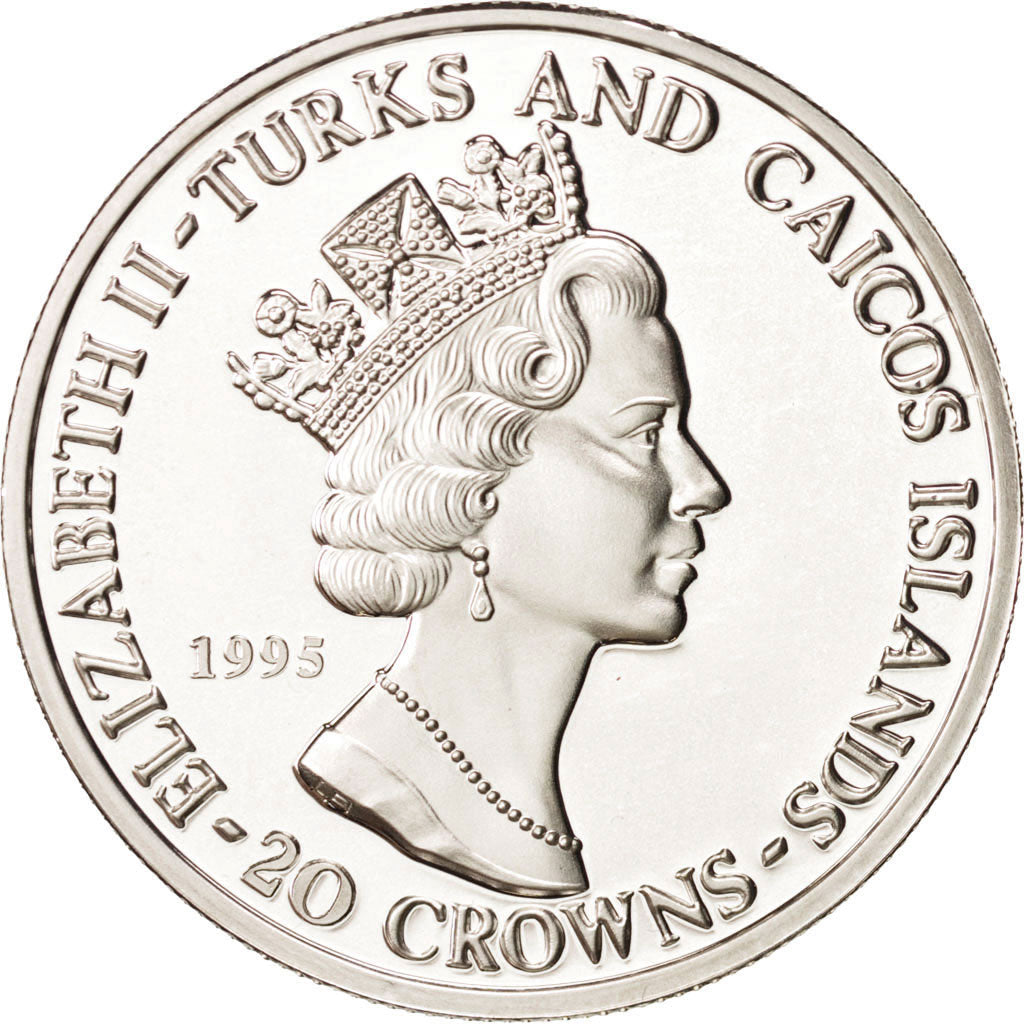 Moneta, Turks e Caicos, Elizabeth II, 20 Crowns, 1995, FDC, Argento, KM:189