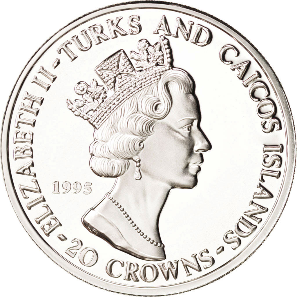 Münze, TURKS & CAICOS ISLANDS, Elizabeth II, 20 Crowns, 1995, STGL, Silber
