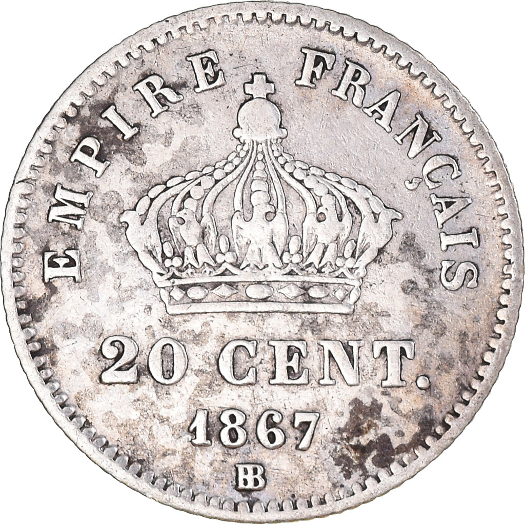 Monnaie, France, Napoleon III, 20 Centimes, 1867, Strasbourg, TB+, Argent