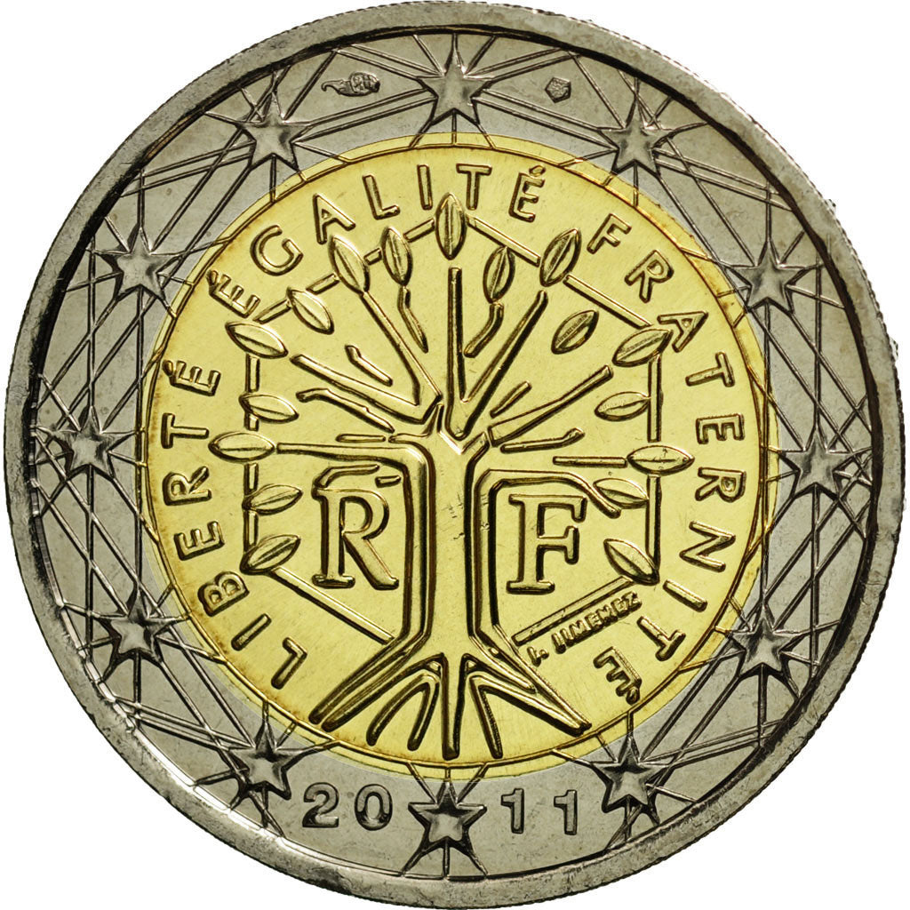 France, 2 Euro, 2011, MS(65-70), Bi-Metallic, KM:1414