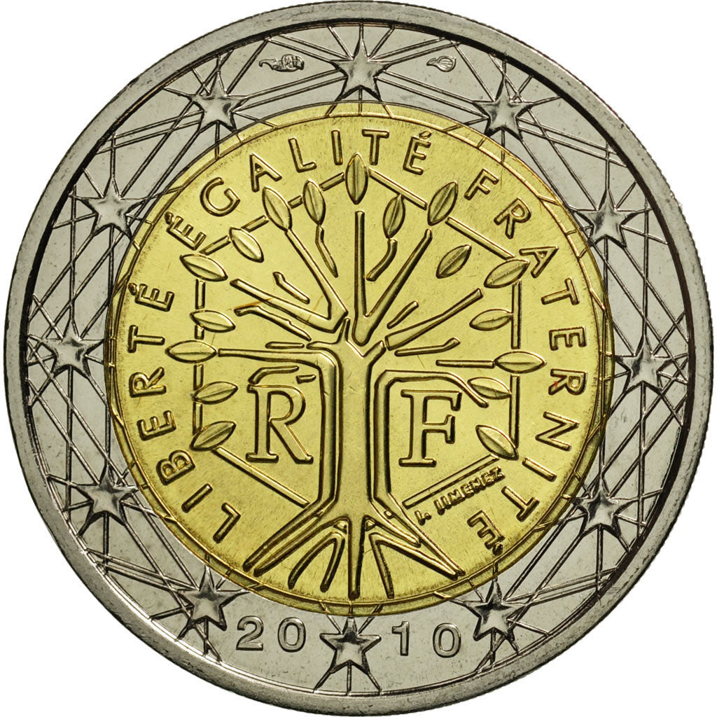 France, 2 Euro, 2010, MS(65-70), Bi-Metallic, KM:1414