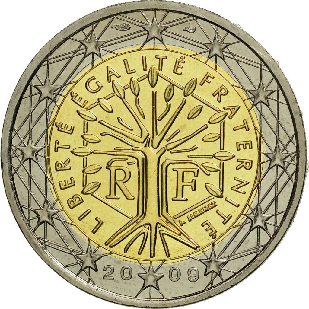 France, 2 Euro, 2009, MS(65-70), Bi-Metallic, KM:1414