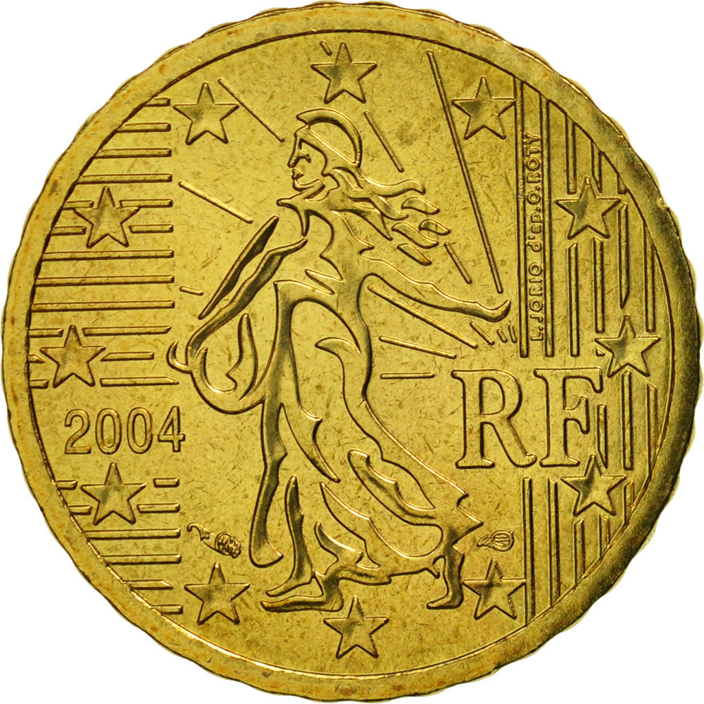 France, 10 Euro Cent, 2004, MS(65-70), Brass, KM:1285
