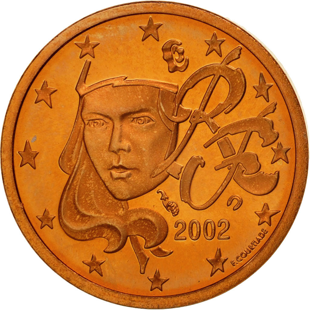 France, Euro Cent, PROOF 2002, MS(65-70), Copper Plated Steel, KM:1282