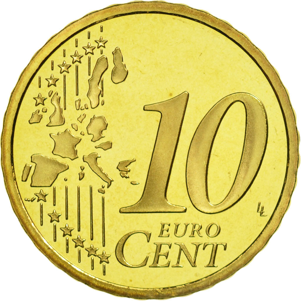 France, 10 Euro Cent, PROOF 2004, MS(65-70), Brass, KM:1285