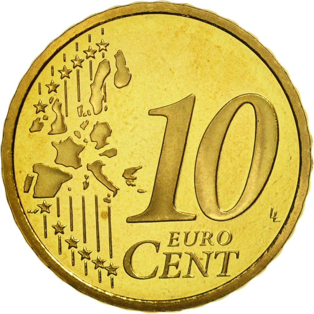 France, 10 Euro Cent, PROOF 2004, MS(65-70), Brass, KM:1285