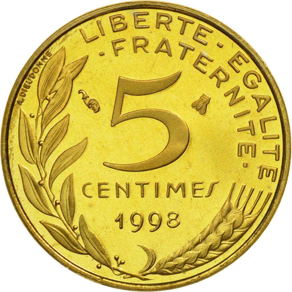 France, Marianne, 5 Centimes, PROOF 1998, MS(65-70), Aluminum-Bronze, KM:933