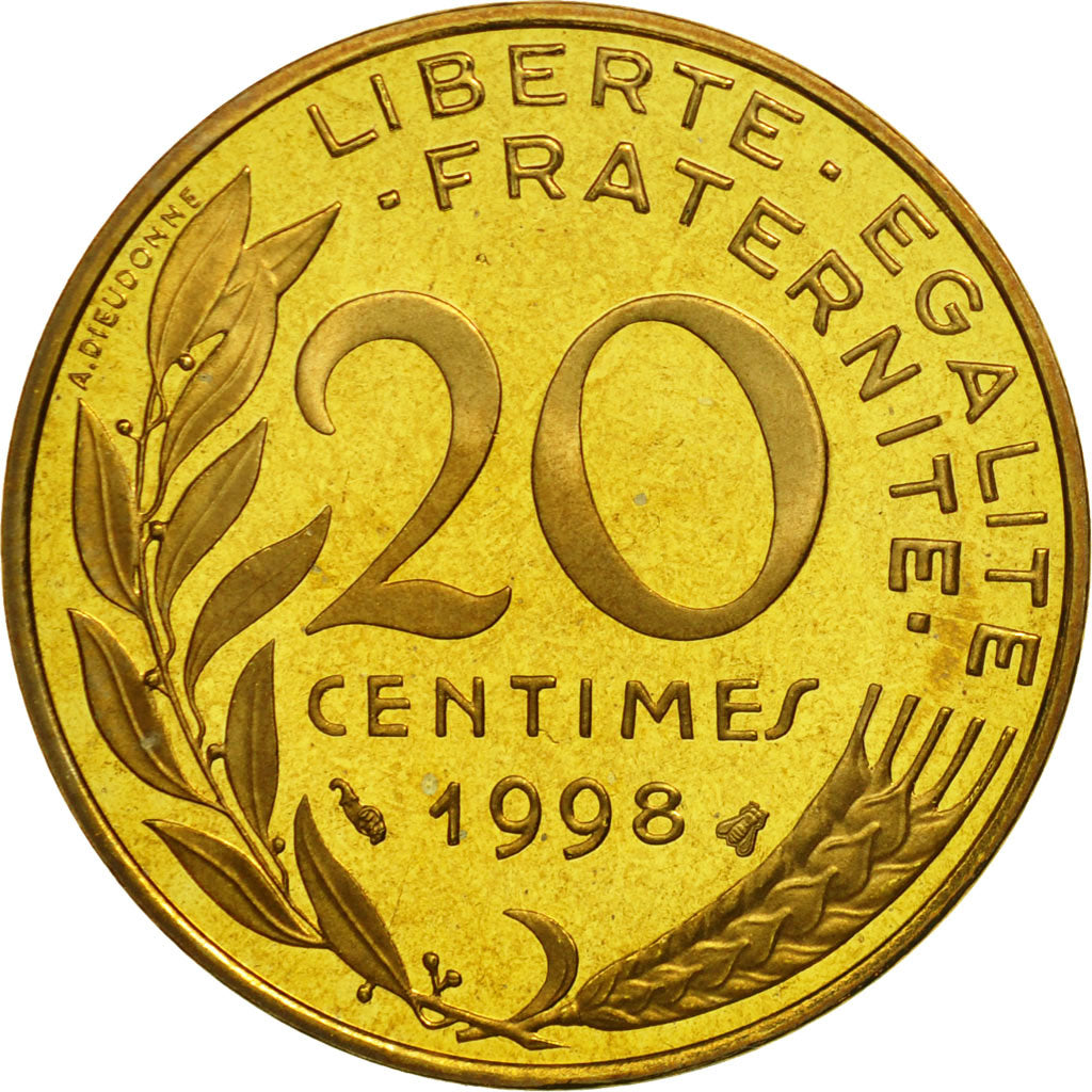 France, Marianne, 20 Centimes, PROOF 1998, MS(65-70), Aluminum-Bronze, KM:930