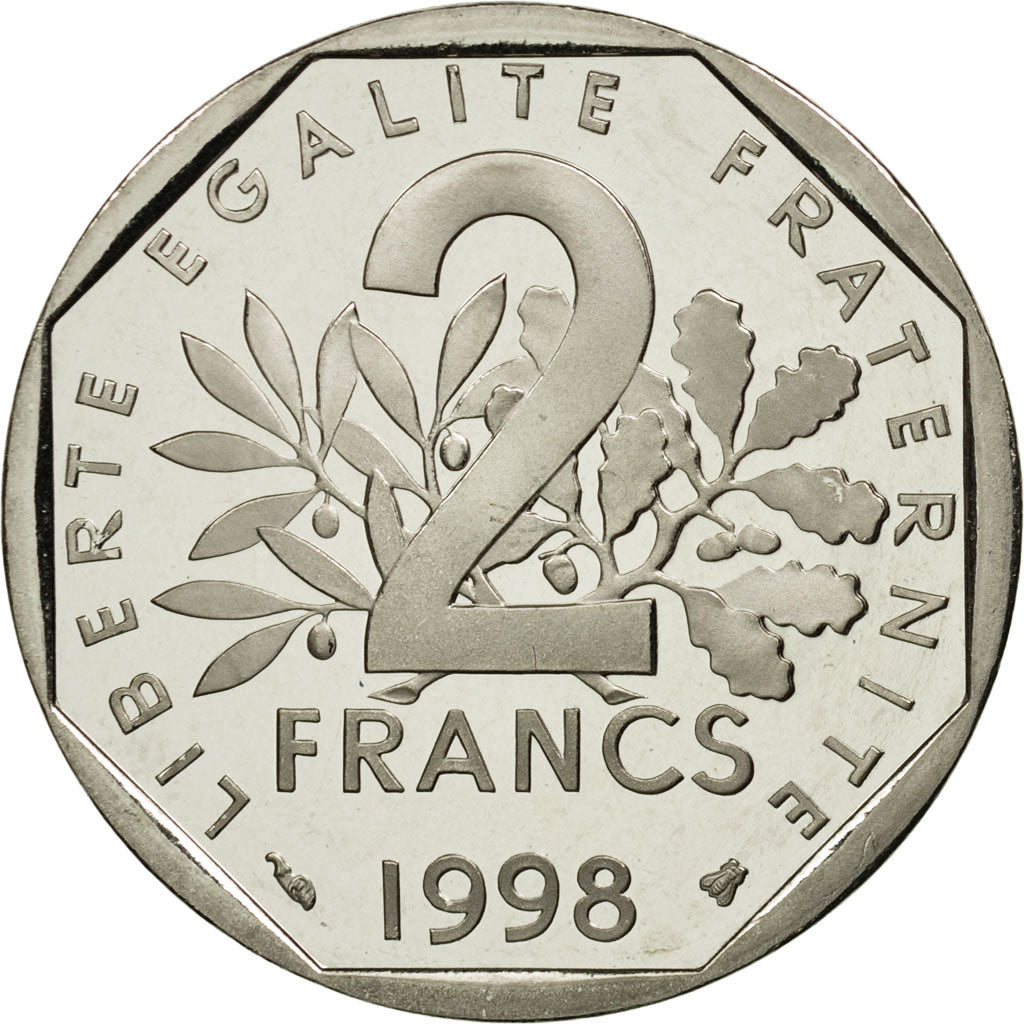 France, Semeuse, PROOF 2 Francs, 1998, Paris, MS(65-70), Nickel, KM:942.2