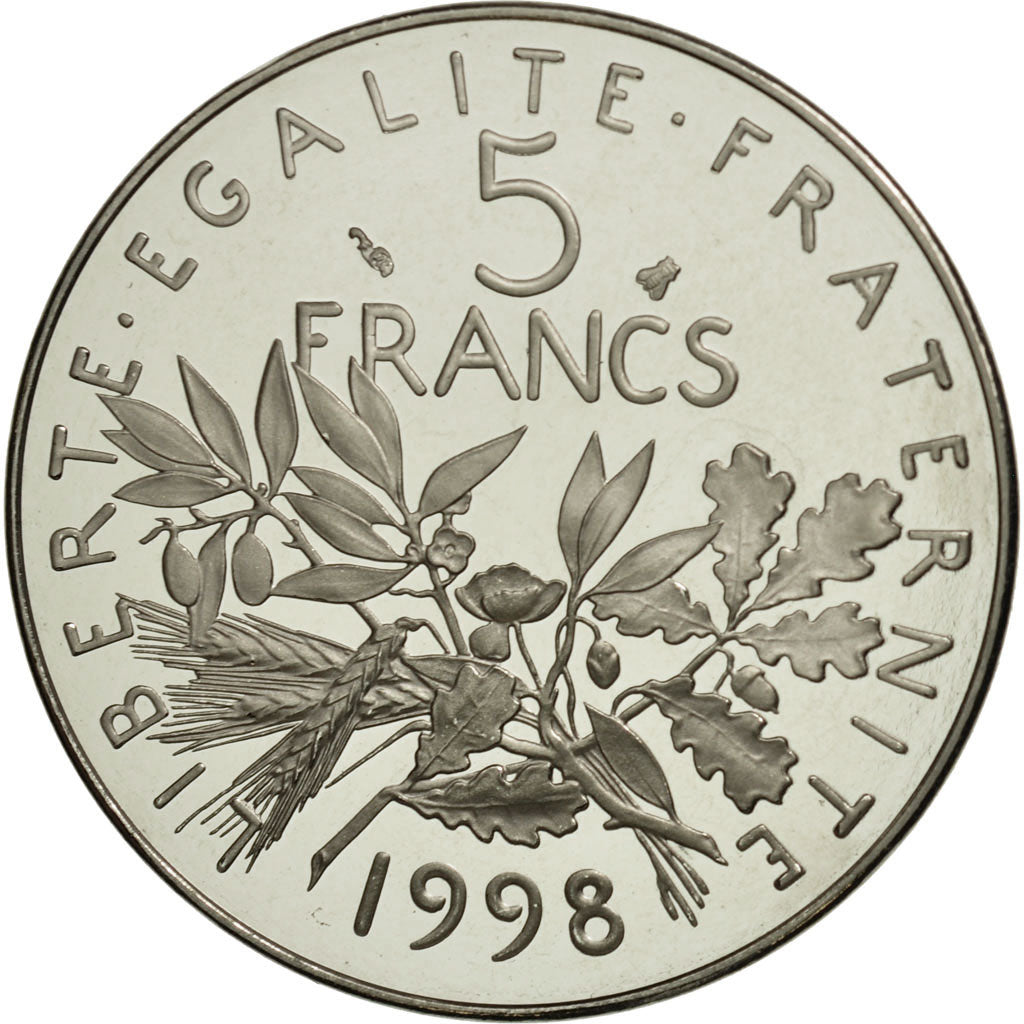 France, Semeuse, 5 Francs, 1998, Paris, BE, Nickel Clad Copper-Nickel