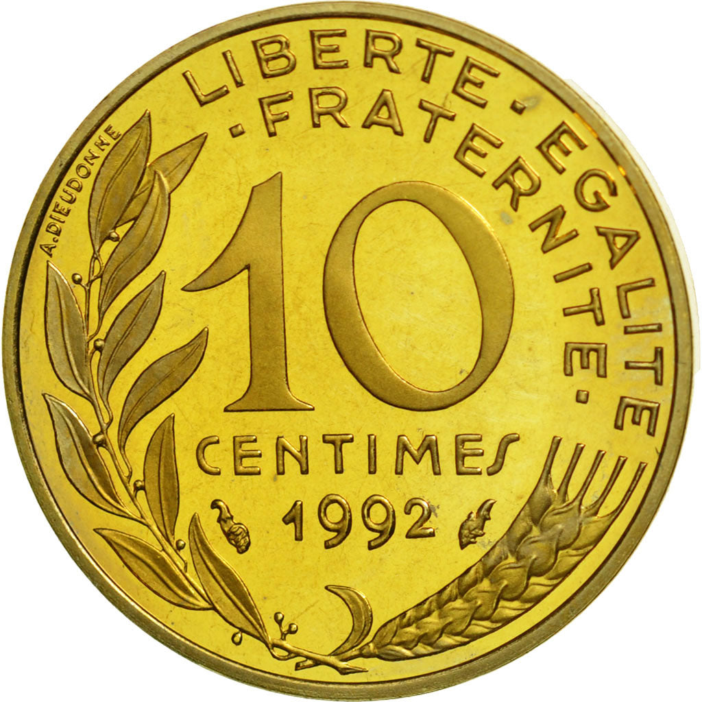 France, Marianne, 10 Centimes, PROOF 1992, MS(65-70), Aluminum-Bronze, KM:929