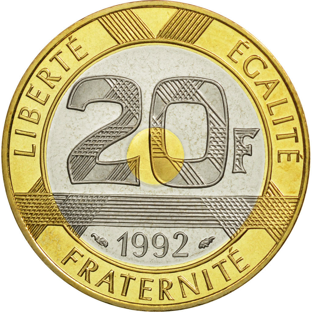 France, Mont Saint Michel, 20 Francs, PROOF 1992, Paris, MS(65-70), Tri-Metallic