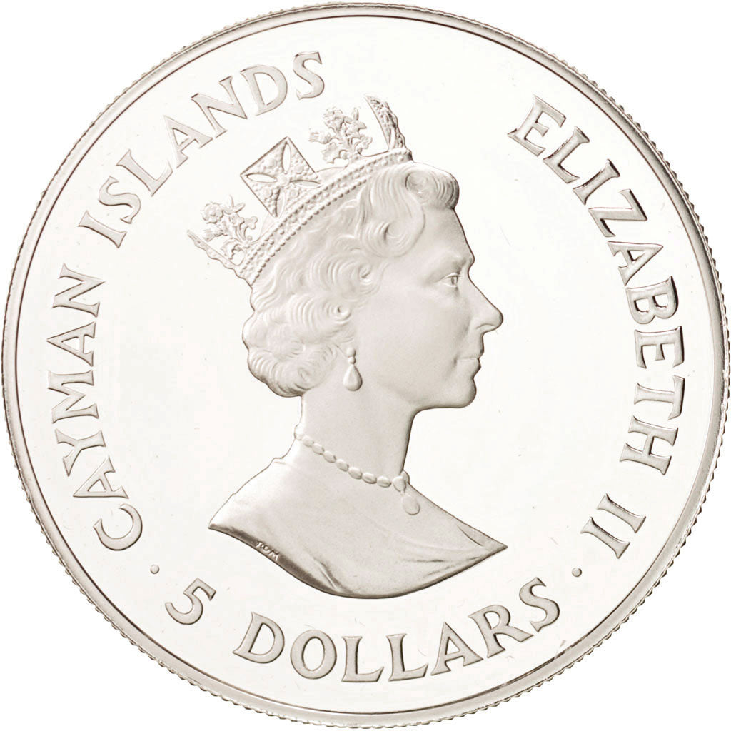 CAYMAN ISLANDS, 5 Dollars, 1988, KM #94, MS(65-70), Silver, 35.64