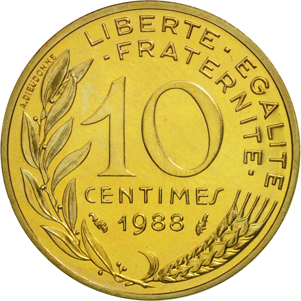 Moneta, Francia, Marianne, 10 Centimes, 1988, Paris, FDC, Alluminio-bronzo