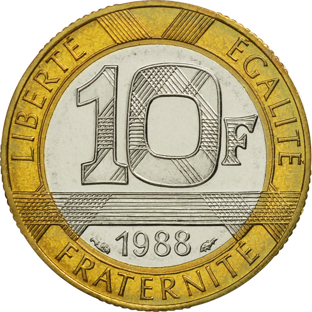 France, Génie, 10 Francs, 1988, Paris, MS(65-70), Bi-Metallic, KM:964.1