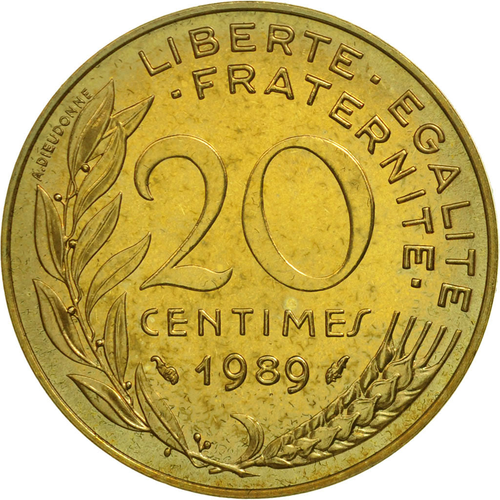 Moneta, Francia, Marianne, 20 Centimes, 1989, Paris, FDC, Alluminio-bronzo