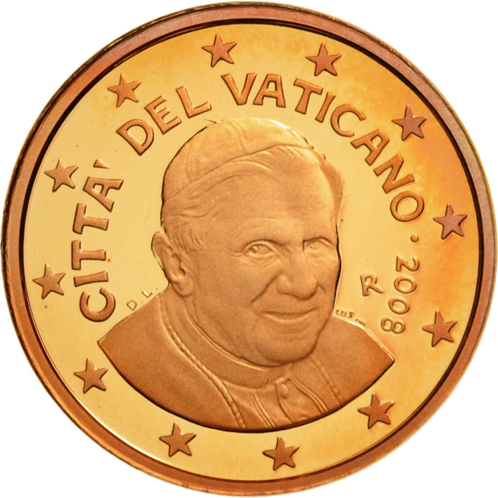 PAŃSTWO WATYKAŃSKIE, Euro Cent, 2008, Rome, MS(63), Miedź platerowana stalą