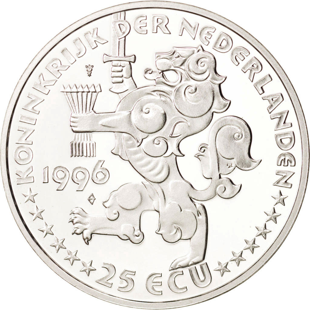 NETHERLANDS, 25 ECU, 1996, Utrecht, KM #101, MS(65-70), Silver, 38, 25.00