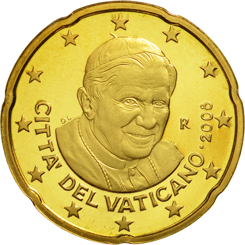 VATICAN CITY, 20 Euro Cent, 2008, MS(63), Brass, KM:386