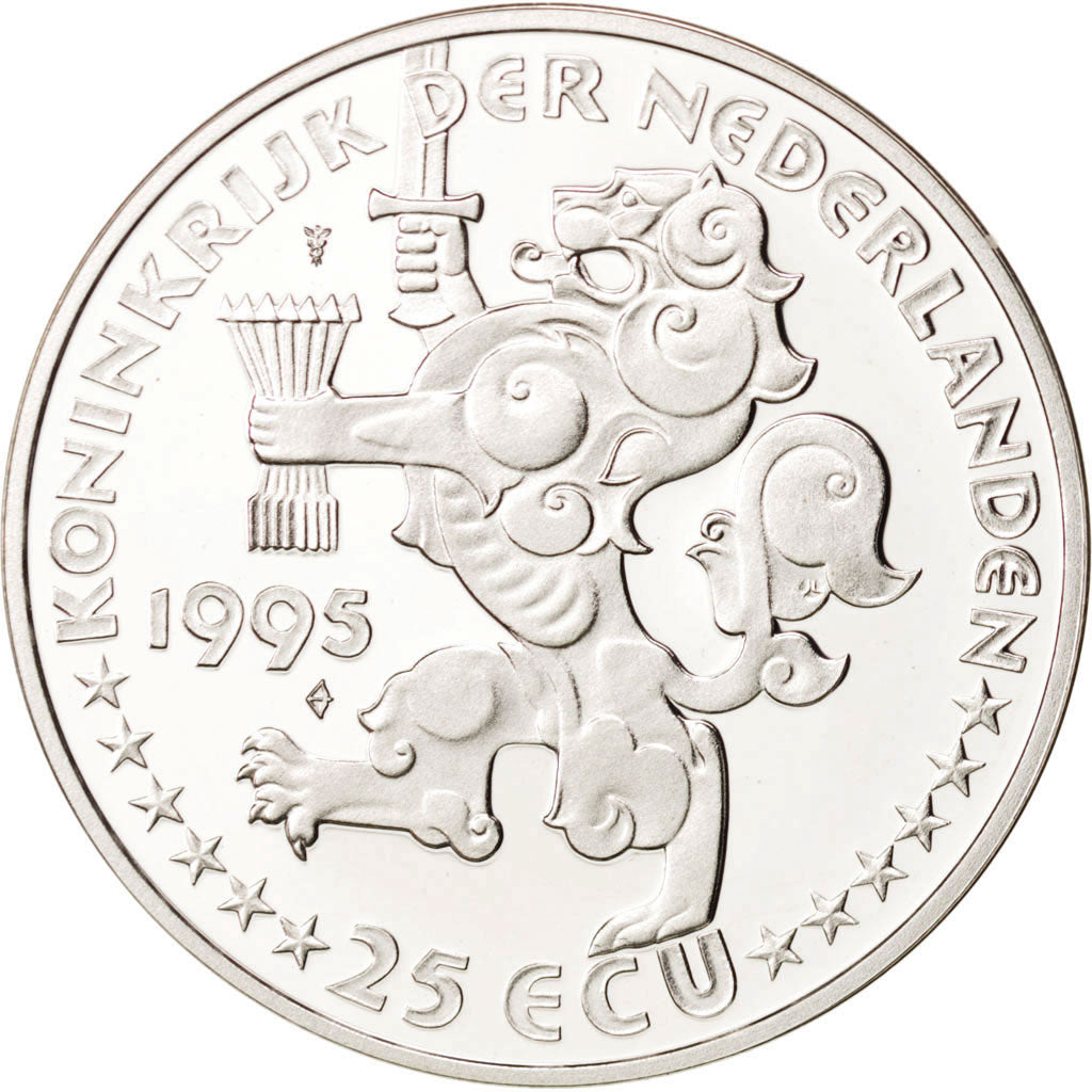 NETHERLANDS, 25 ECU, 1995, Utrecht, KM #87.1, MS(65-70), Silver, 38, 25.00