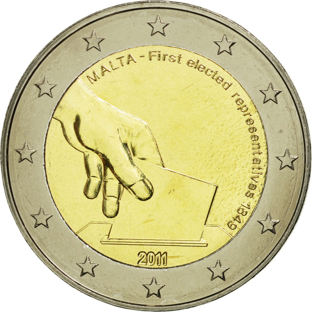 Malta, 2 Euro, First elected representatives, 2011, UNZ, Bi-Metallic, KM:144