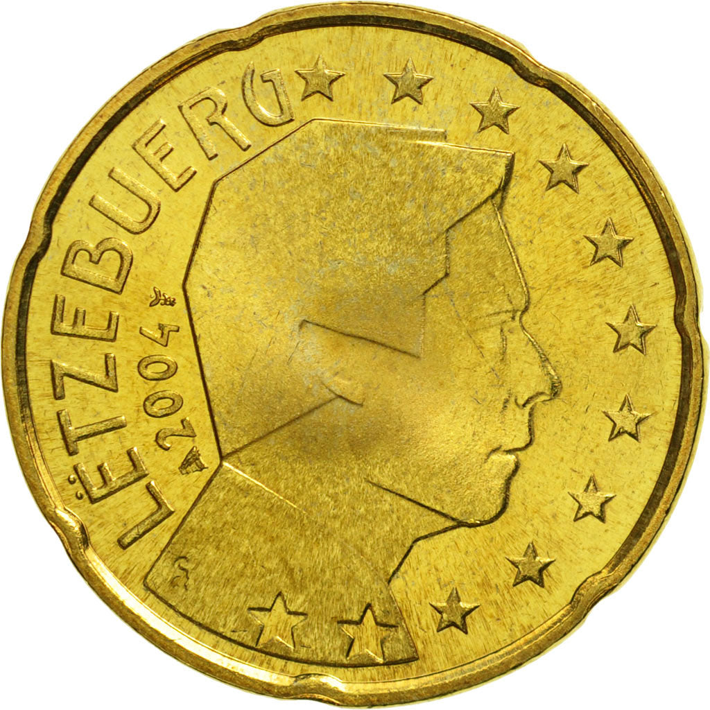 Luksemburg, 20 Euro Cent, 2004, Utrecht, MS(65-70), Mosiądz