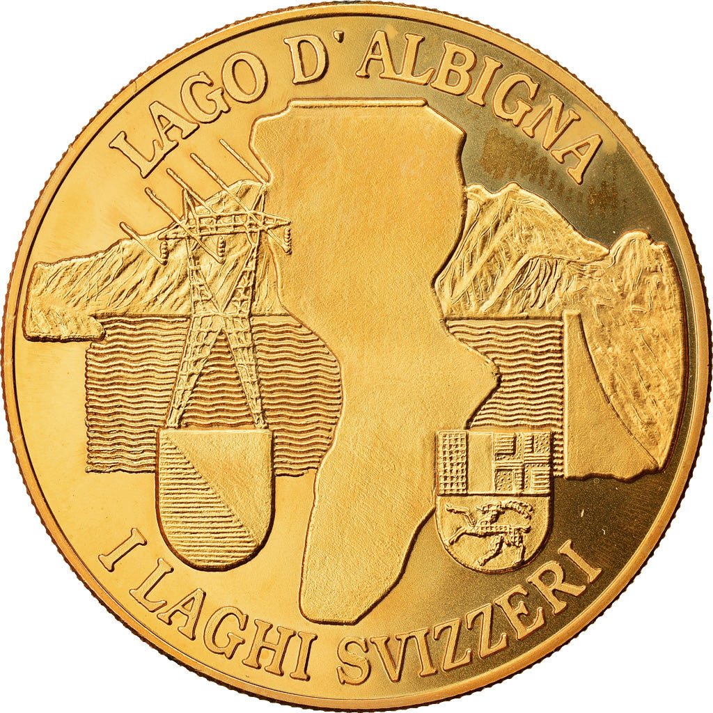 Suisse, Médaille, Lago d'Albigna, I Laghi Svizzeri, SPL+, Copper-Nickel Gilt