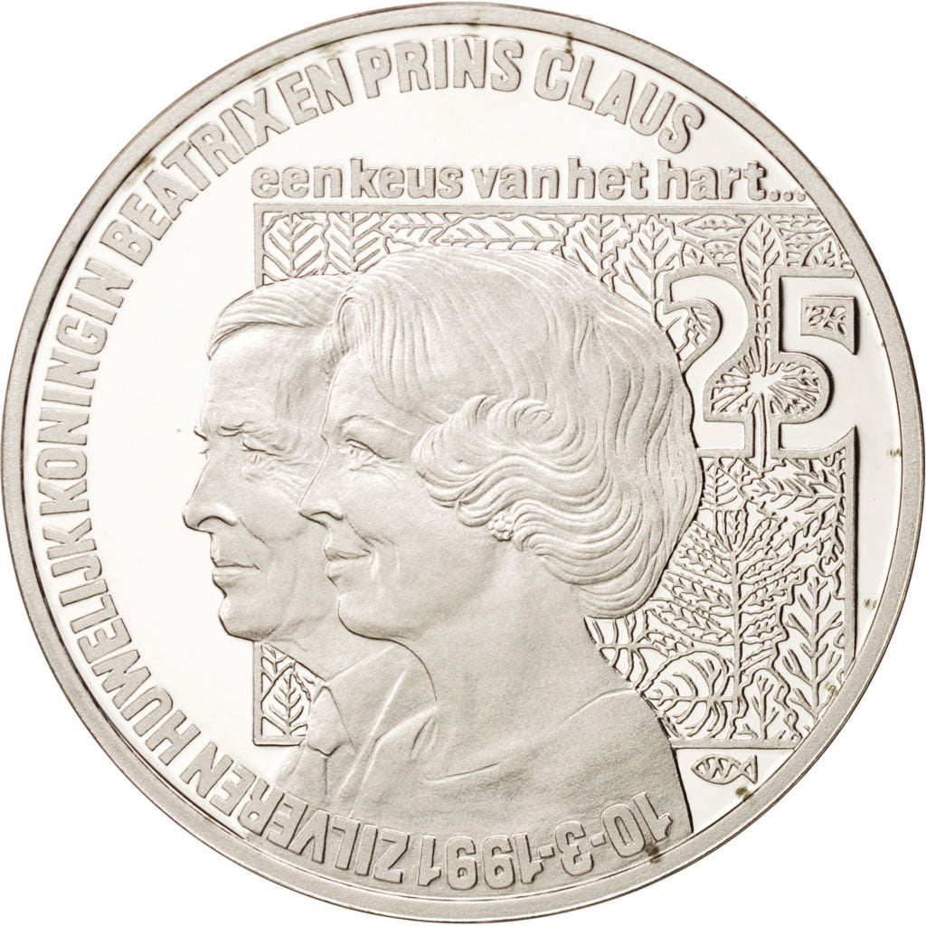 NETHERLANDS, 25 ECU, 1991, Utrecht, KM #37.1, MS(65-70), Silver, 38, 25.00