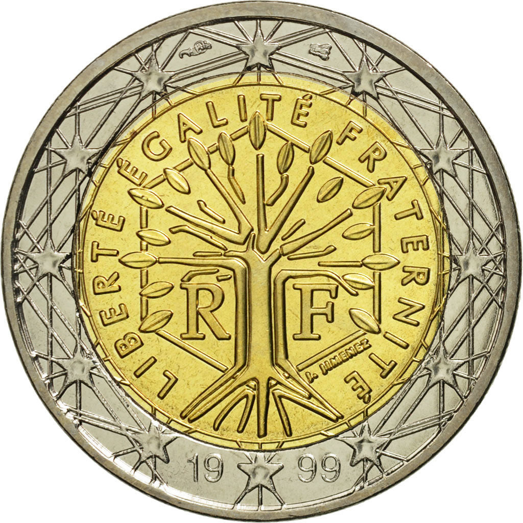 France, 2 Euro, 1999, MS(65-70), Bi-Metallic, KM:1289