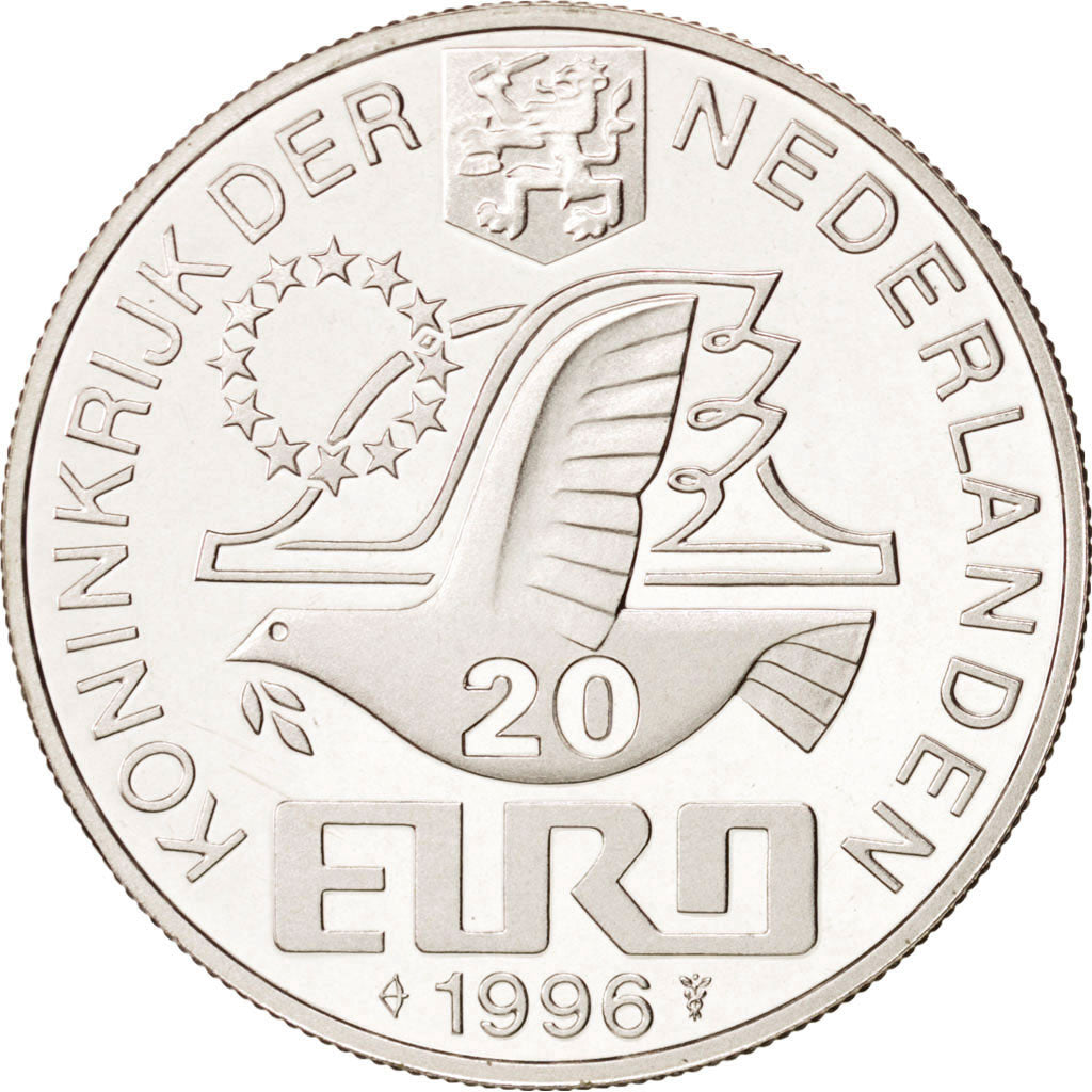 NETHERLANDS, 20 Euro, 1996, Utrecht, KM #128.2, MS(65-70), Silver, 33, 15.00