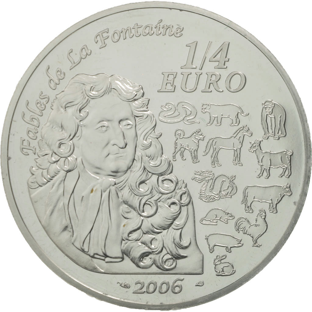 France, 1/4 Euro, La Fontaine, PROOF 2006, MS(65-70), Silver, KM:1415