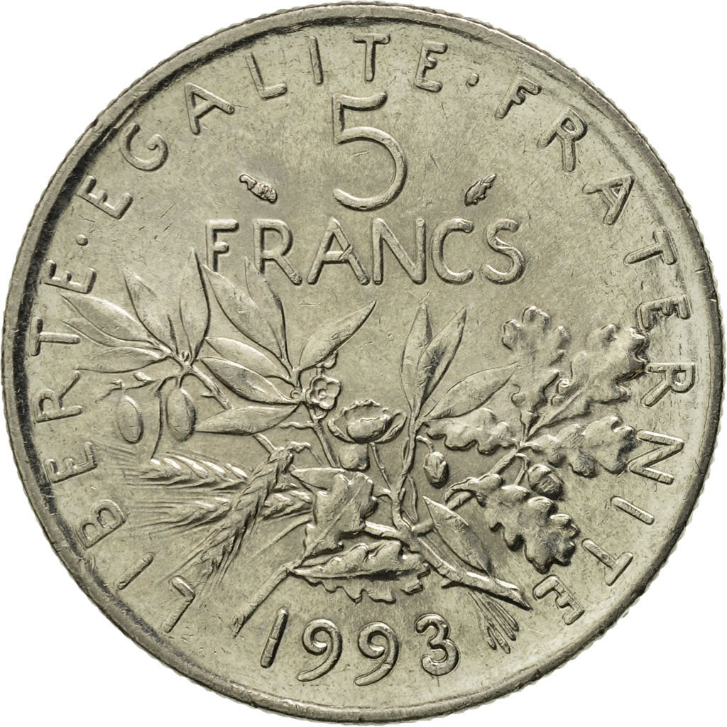 France, Semeuse, 5 Francs, 1993, Paris, MS(63), Nickel Clad Copper-Nickel