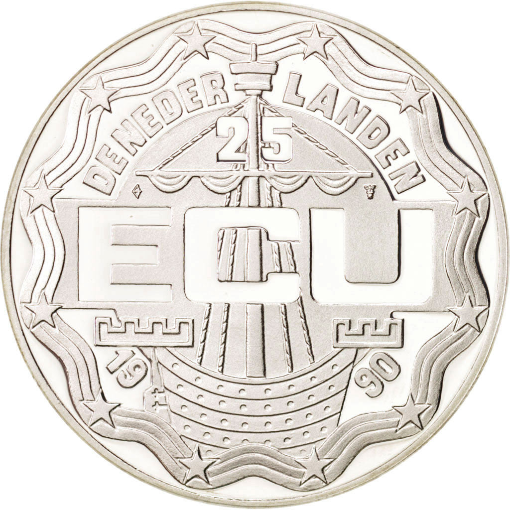 Netherlands, 25 Ecu, 1990, MS(65-70), Silver, 28.28