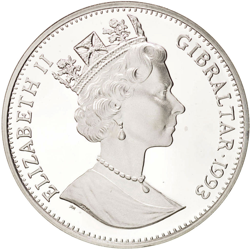 GIBRALTAR, 21 ECUs, 1993, KM #482, MS(65-70), Silver, 19.19