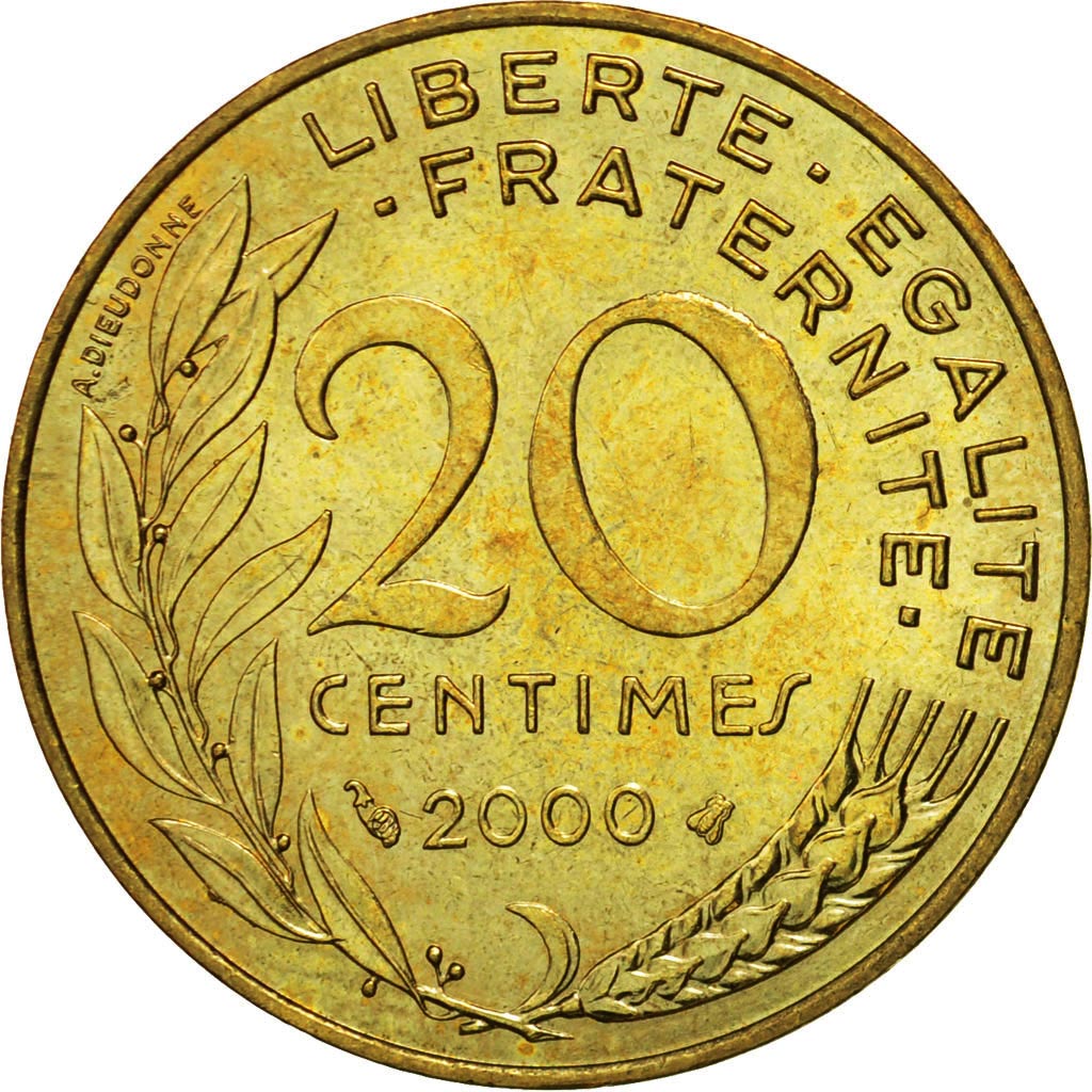 Coin, France, Marianne, 20 Centimes, 2000, Paris, AU(55-58), Aluminum-Bronze