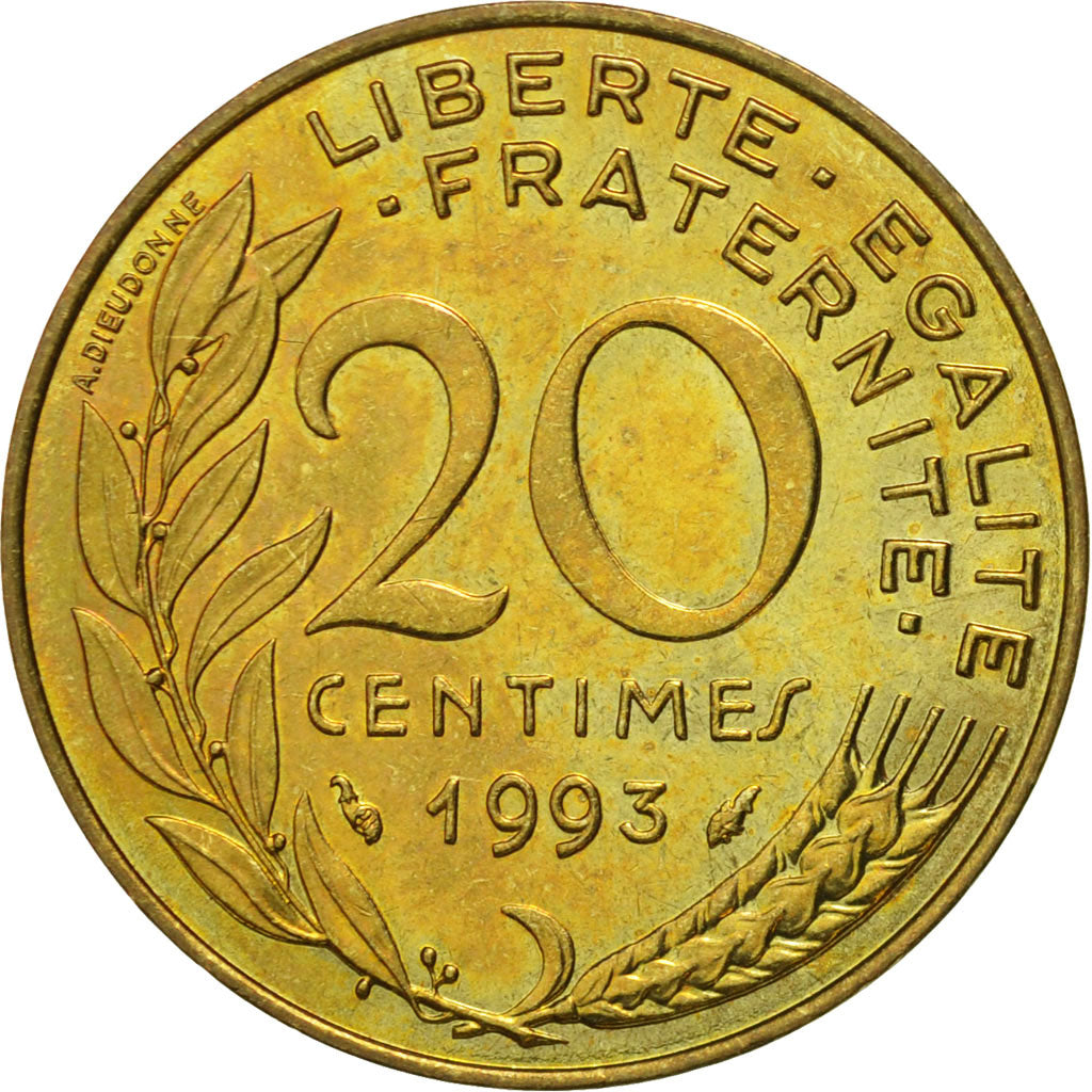 Coin, France, Marianne, 20 Centimes, 1993, Paris, MS(63), Aluminum-Bronze