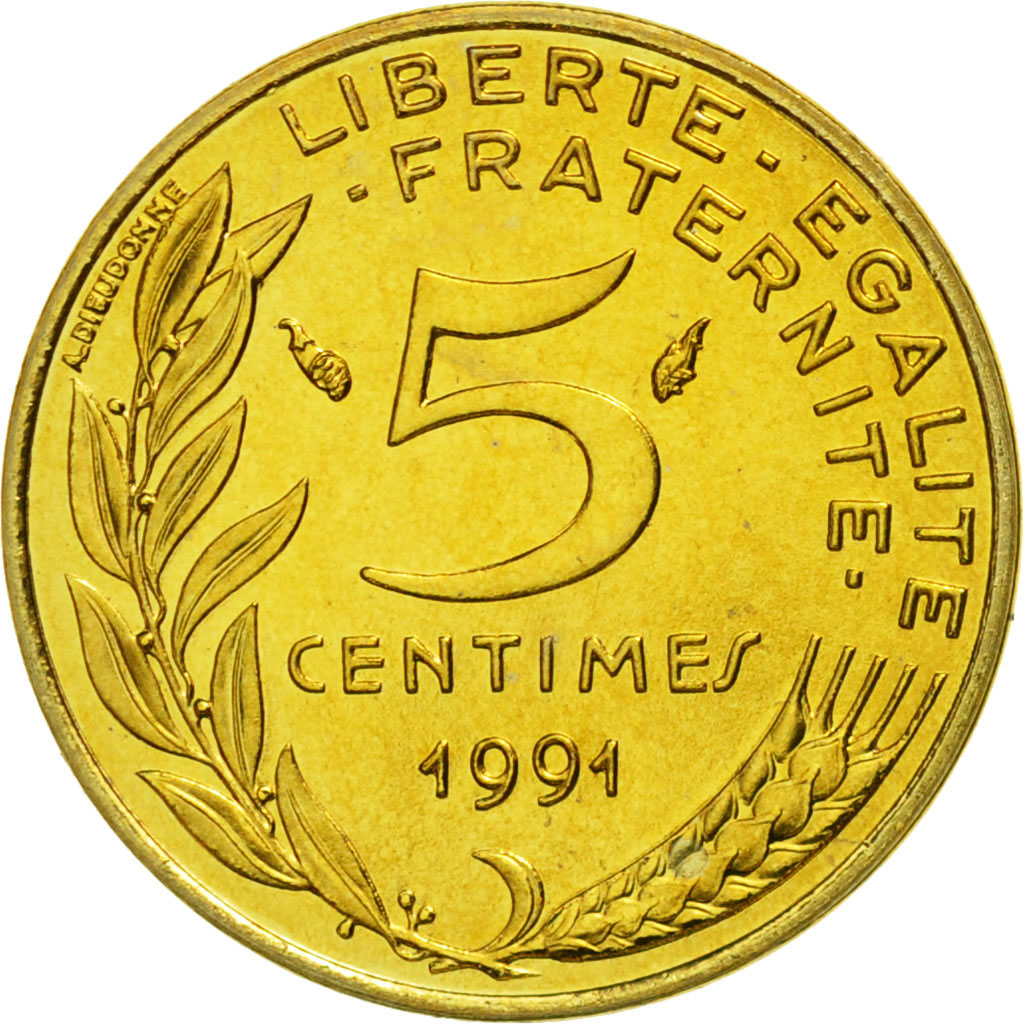 Coin, France, Marianne, 5 Centimes, 1991, Paris, MS(65-70), Aluminum-Bronze