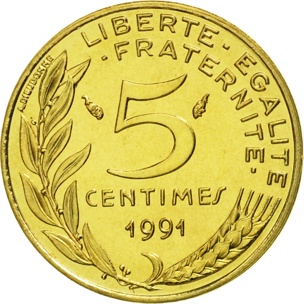 Coin, France, Marianne, 5 Centimes, 1991, Paris, MS(65-70), Aluminum-Bronze
